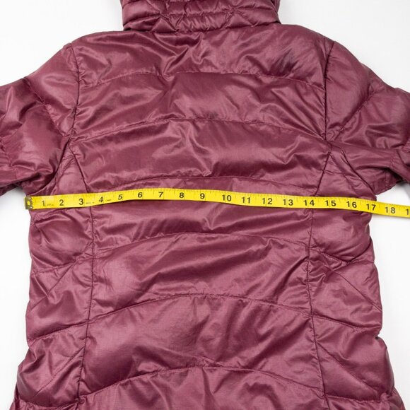 Patagonia Hi-Loft Down Sweater Hoody Jacket Girl's Large 12 Youth Burgundy 68212 - Picture 12 of 16